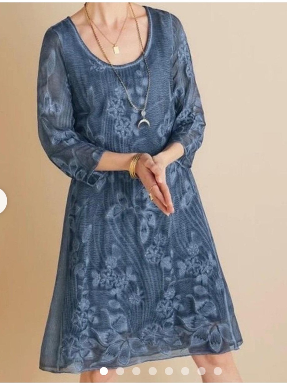👗Soft Surroundings Women’s Blue Embroidered Scoop Neck Dress